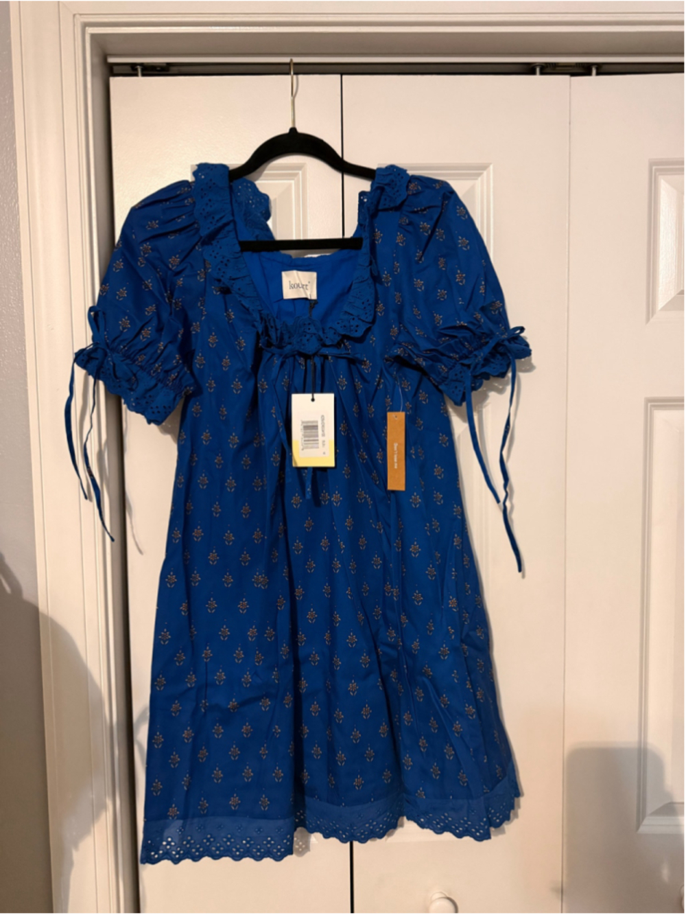 Women's kourt Juliet Cotton Blue Brown Floral Print and Eyelet Trim, Size M - Picture 7 of 9